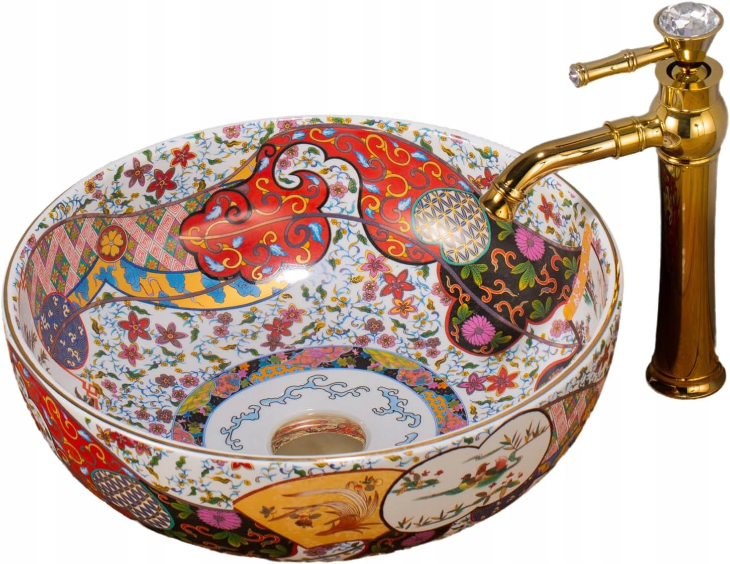 Jingdezhen Umywalka Nablatowa w Stylu Retro ze złotym kranem