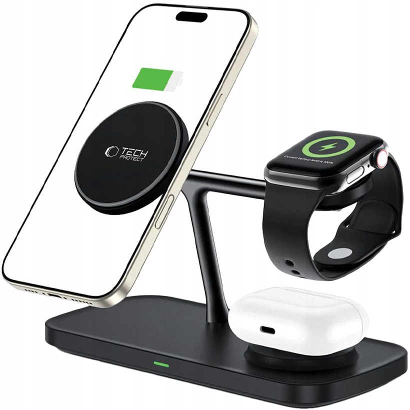 Ładowarka indukcyjna 3w1 15W, do MagSafe, Tech-Protect kabel Usb-c, mocna