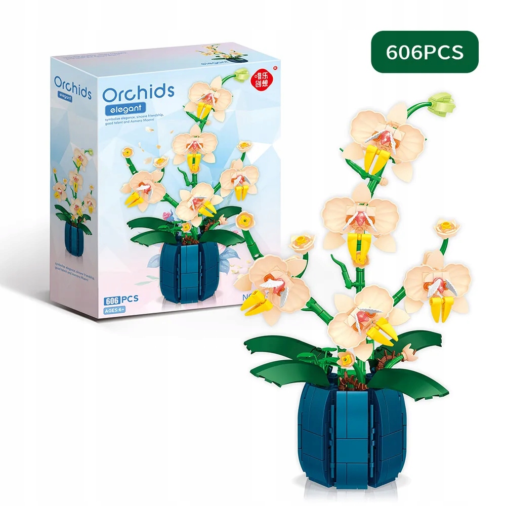 KLOCKI KONSTRUKCYJNE ORCHIDEA W DONICZCE KWIATY ZESTAW DO UŁOŻENIA 606 pcs