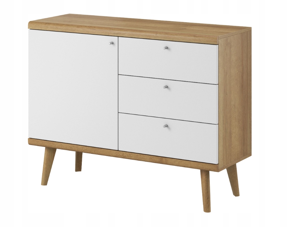 

Komoda 107 cm drewniane nóżki biała dąb PR-6