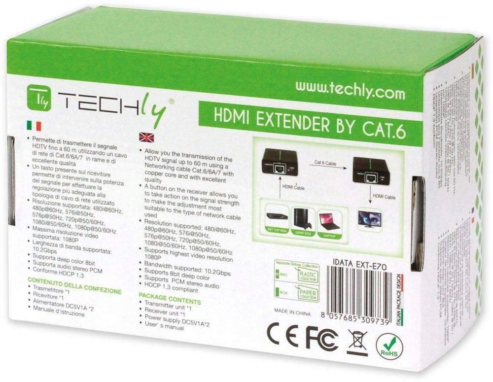 Techly extender hdmi po skrętce rj45 do 60m Model EXT-E70