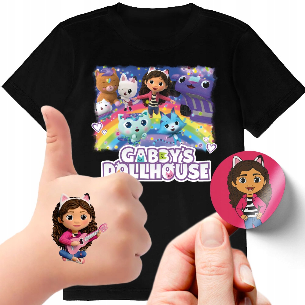 ZESTAW 3W1 KOSZULKA DLA DZIECI TATUAŻE NAKLEJKI KOCI DOMEK GABI 116 JAKOŚĆ