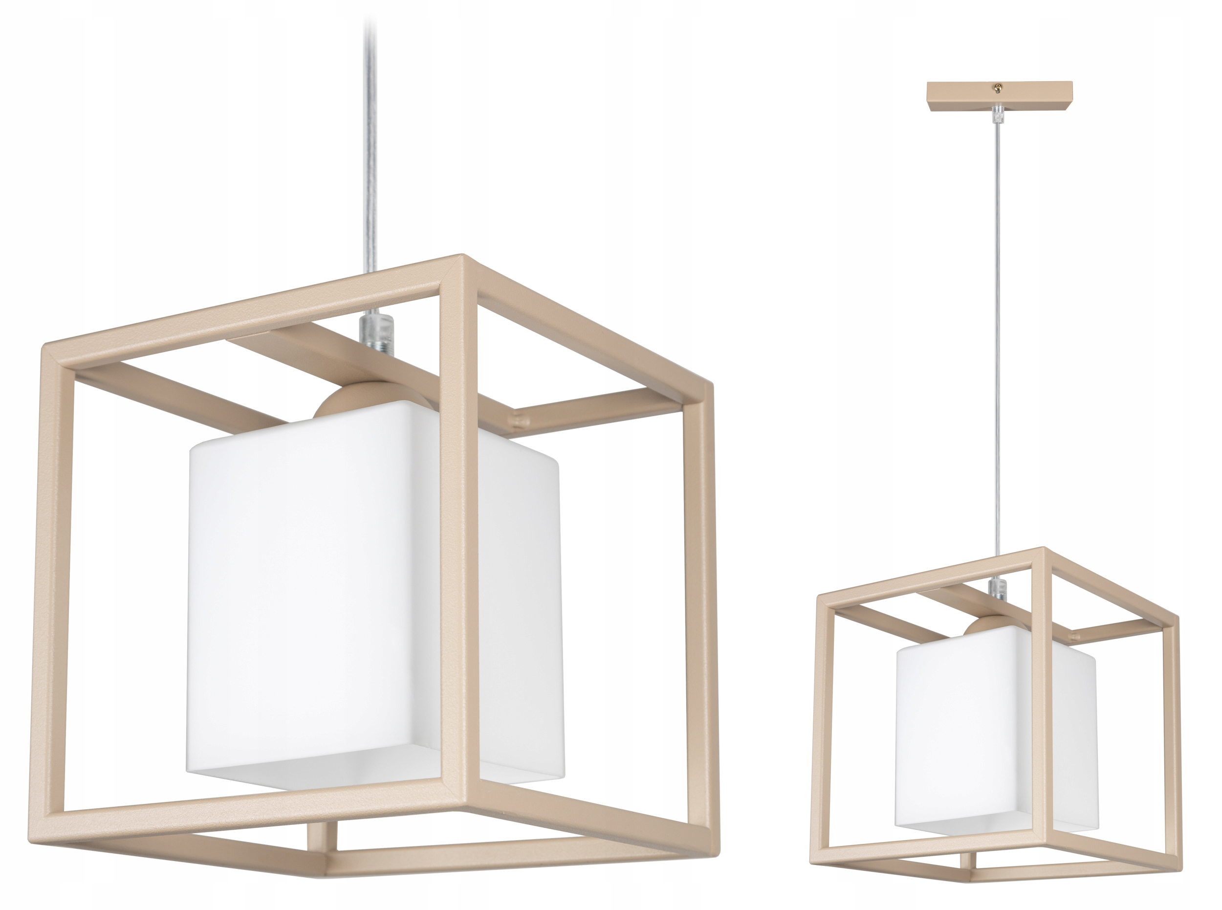 LAMPA WISZĄCA SUFITOWA ŻYRANDOL NOWOCZESNA ECRU BEŻ BIAŁY KLOSZ KLATKA LED