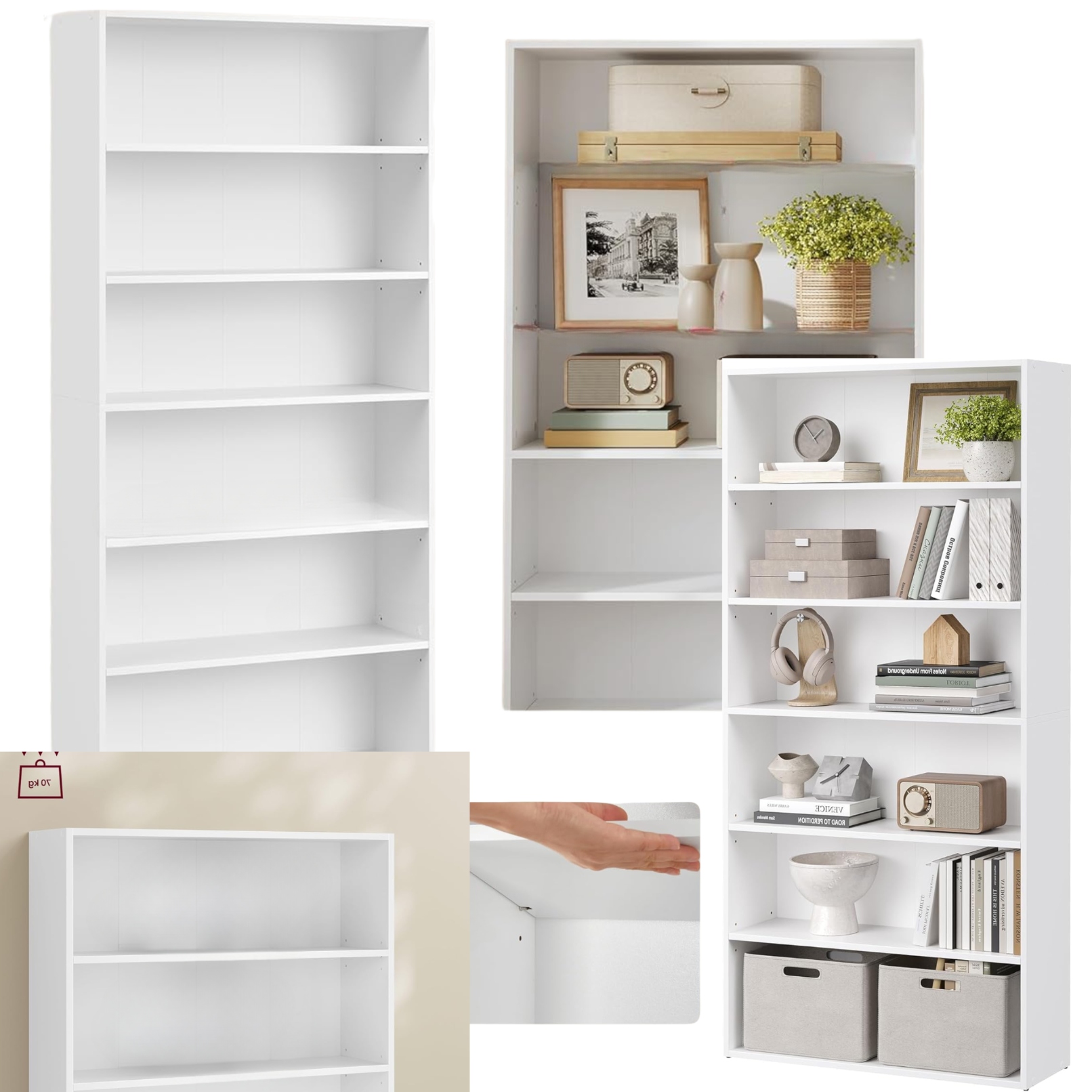 Regál Biela 6 políc Drevená skrinka na hračky Loft Skladová