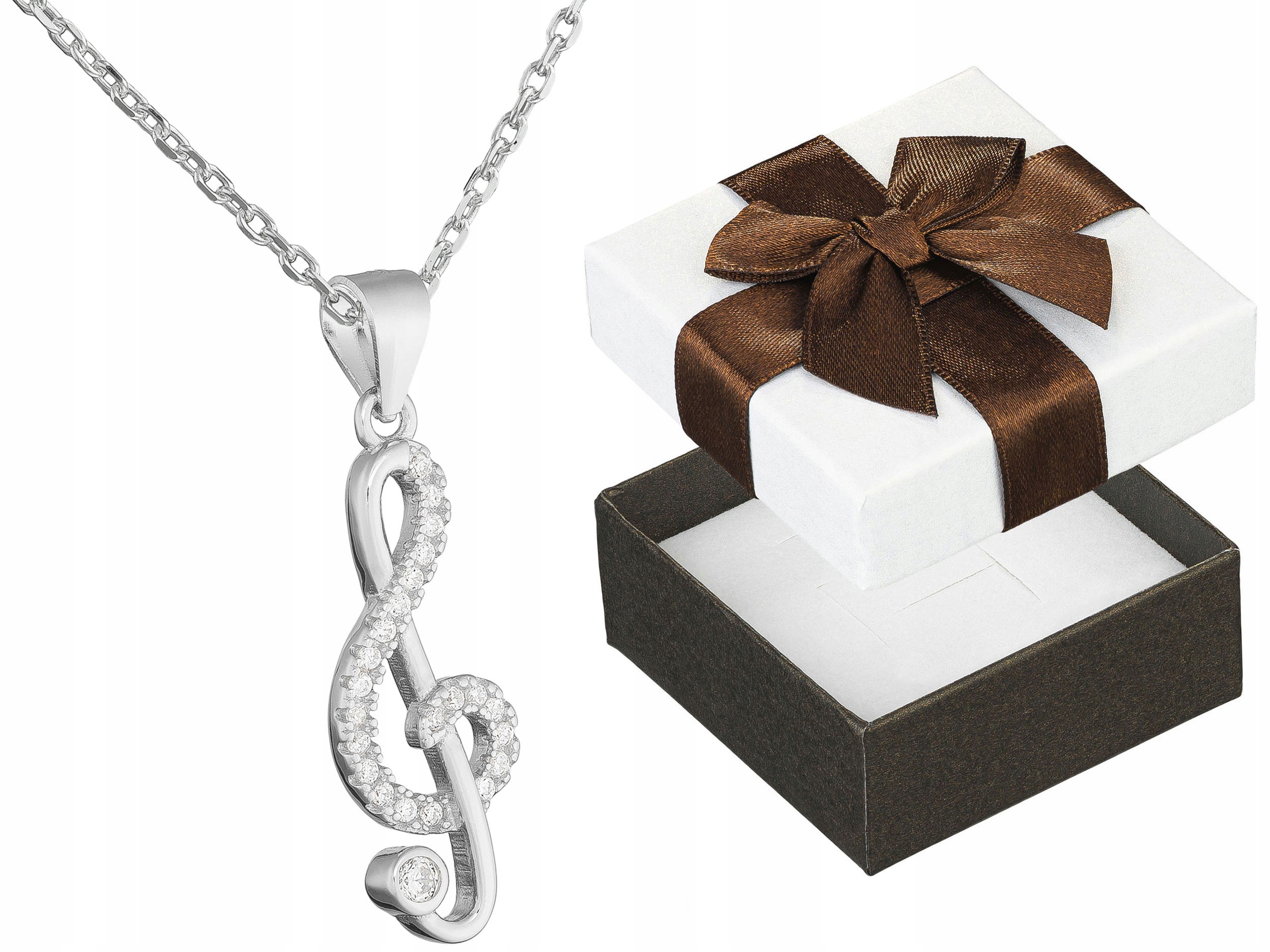 Krátký Stříbrný Dámský Náhrdelník Houslový Klíč se Zirkony Choker 38 cm