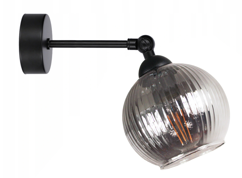 Nástěnná lampa černá Glass Ryflovaná na kloubu loft led