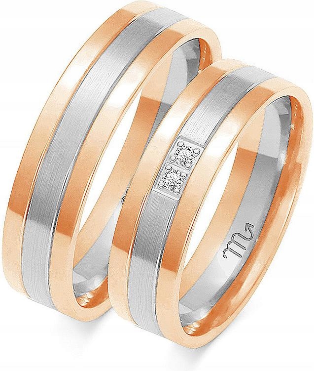 Zlatý snubní prsten 14K 585 r 14 15 16, originální, s gravírováním, dvoubarevný