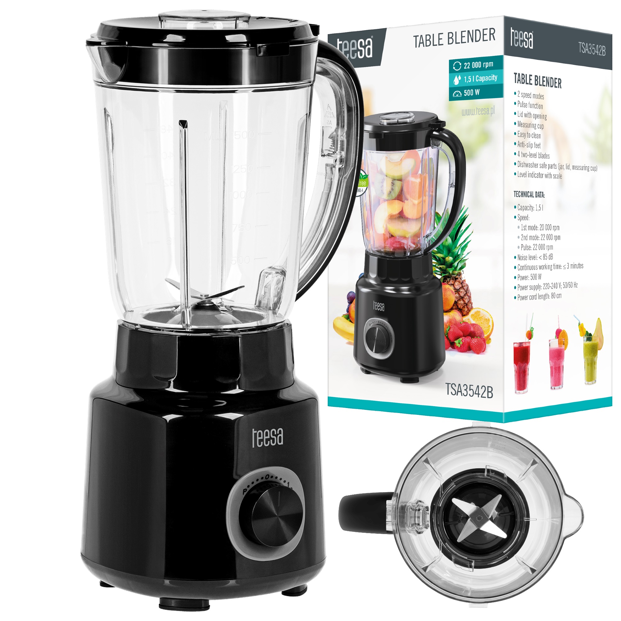 Blender kielichowy TEESA TSA3542B 500W czarny