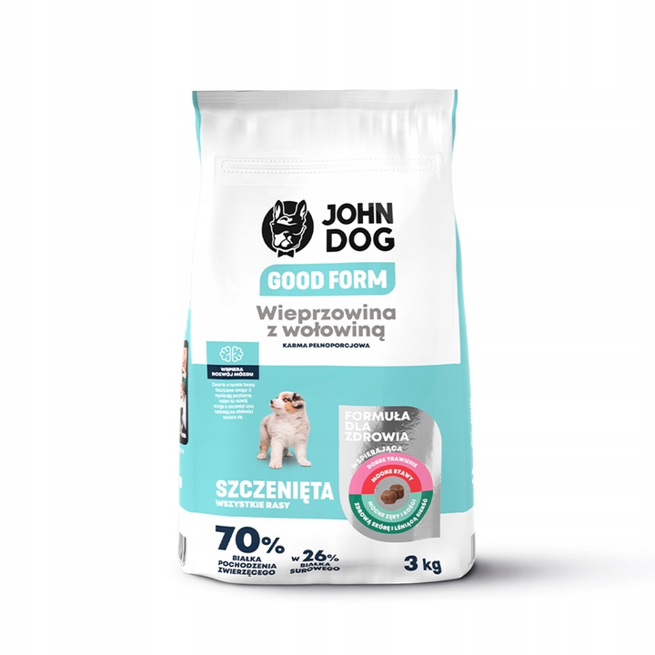 JOHN DOG junior wołowina wieprzowina 3kg + gratis