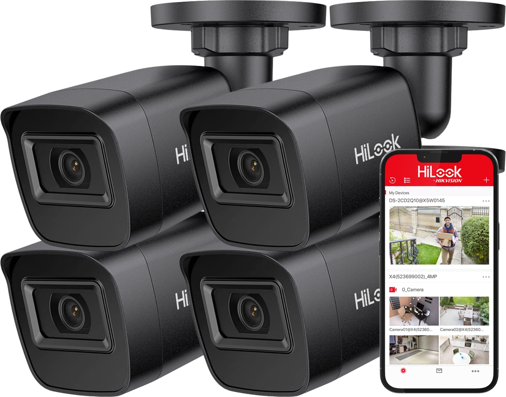 Sada 4MPx vonkajších kamier PoE 2K+ HiLook od spoločnosti Hikvision IPC-B141H-C Black