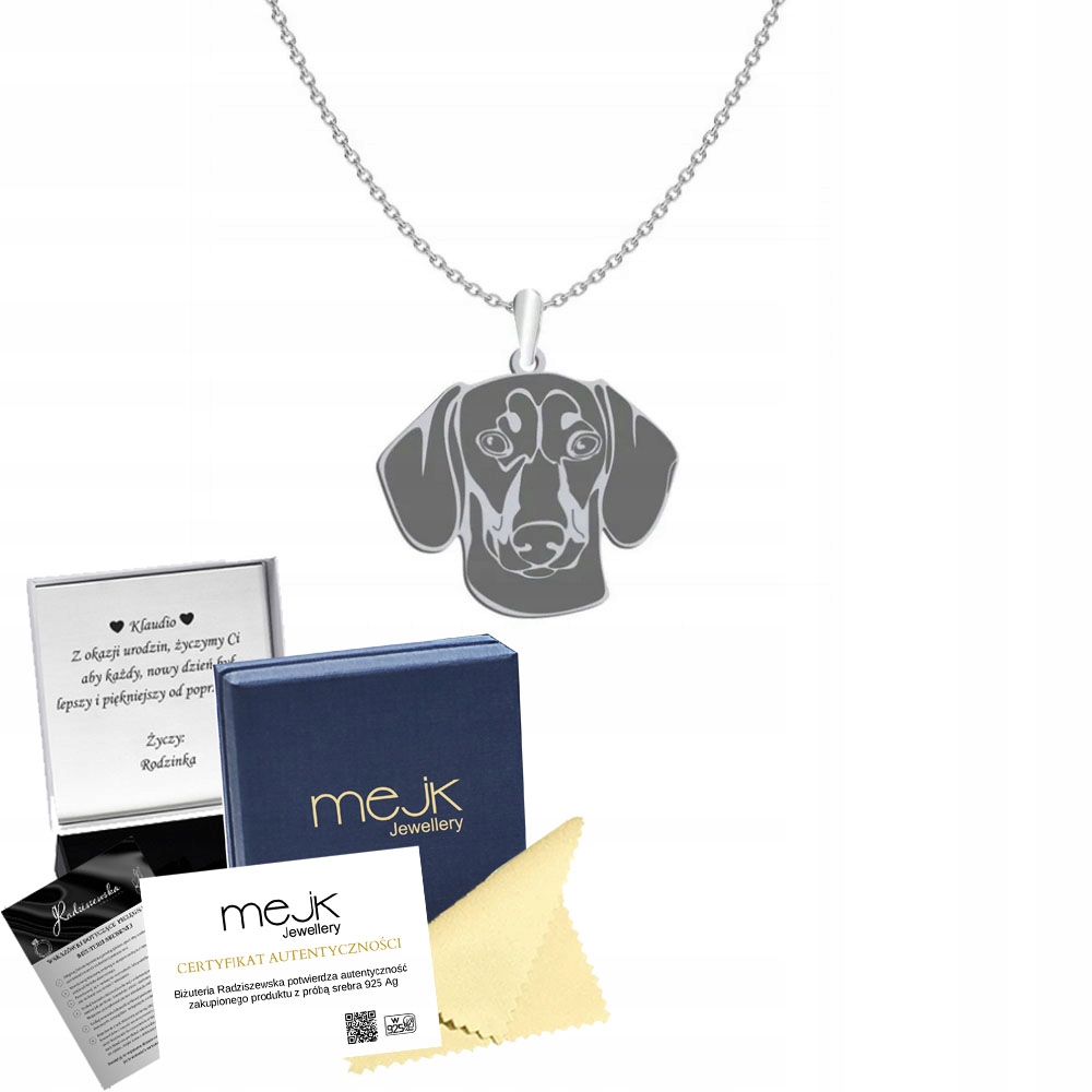 Stříbrný náhrdelník Jezevčík krátkosrstý 925 Řetízek Dárek Gravírování Bonus