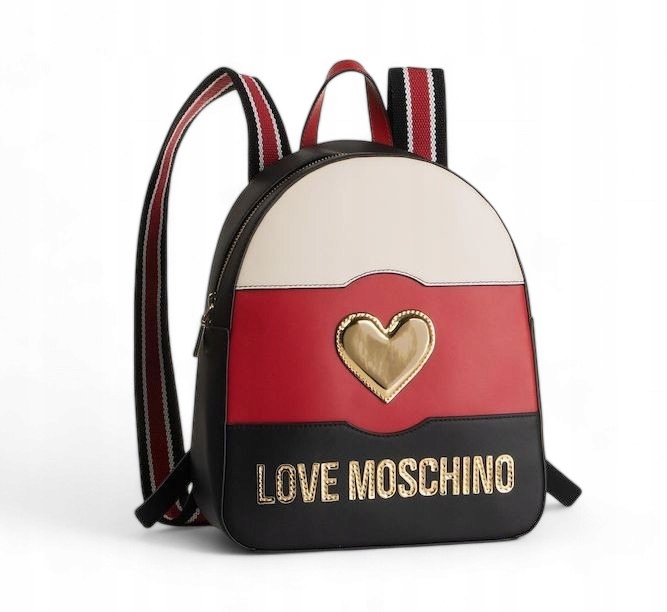 Love Moschino Dámský kožený batoh 27x22x10 cm černý/červený/zlatý