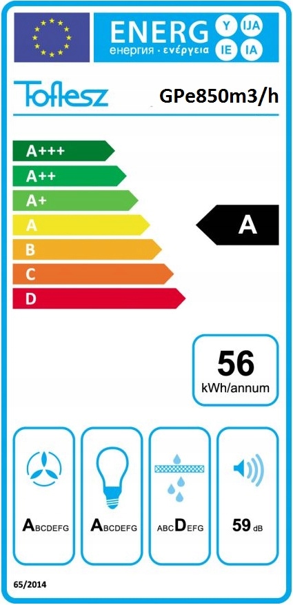 Okap Toflesz OK6 Linea ECO czarny 60cm., 850m3/h Model Linea ECO czarny 60cm., 850m3/h