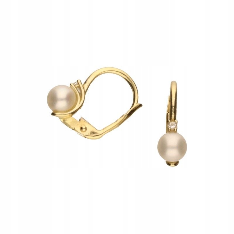 Náušnice zlaté 585 s zirkonem a kuličkou, bílá perla, klasické anglické