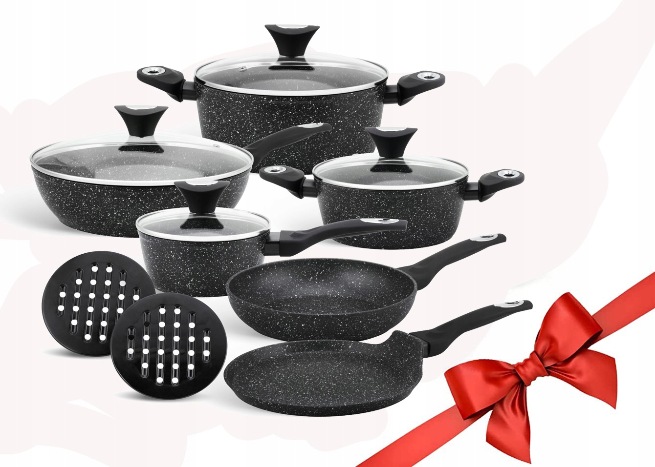 ZESTAW GARNKÓW GRANITOWYCH PATELNIA NOŻE EDENBERG Liczba elementów w zestawie 12