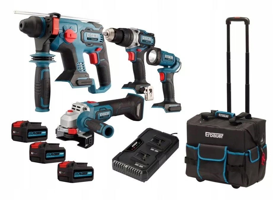 

Zestaw Młot Wkrętarka Szlifierka Latarka Erbauer