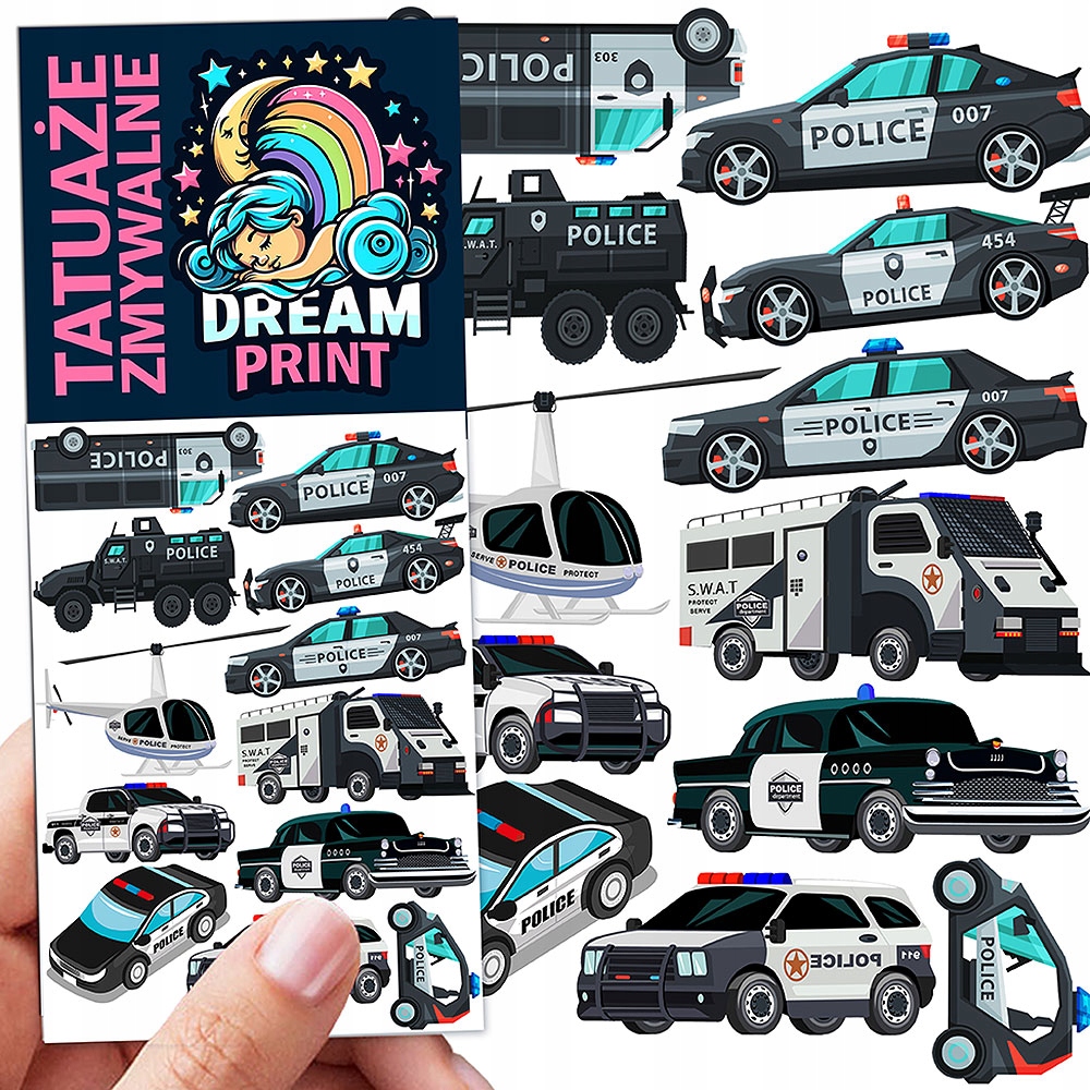 TATUAŻE ZMYWALNE DLA DZIECI POLICCJA SWAT RADIOWÓZ WZORY ORYGINALNE