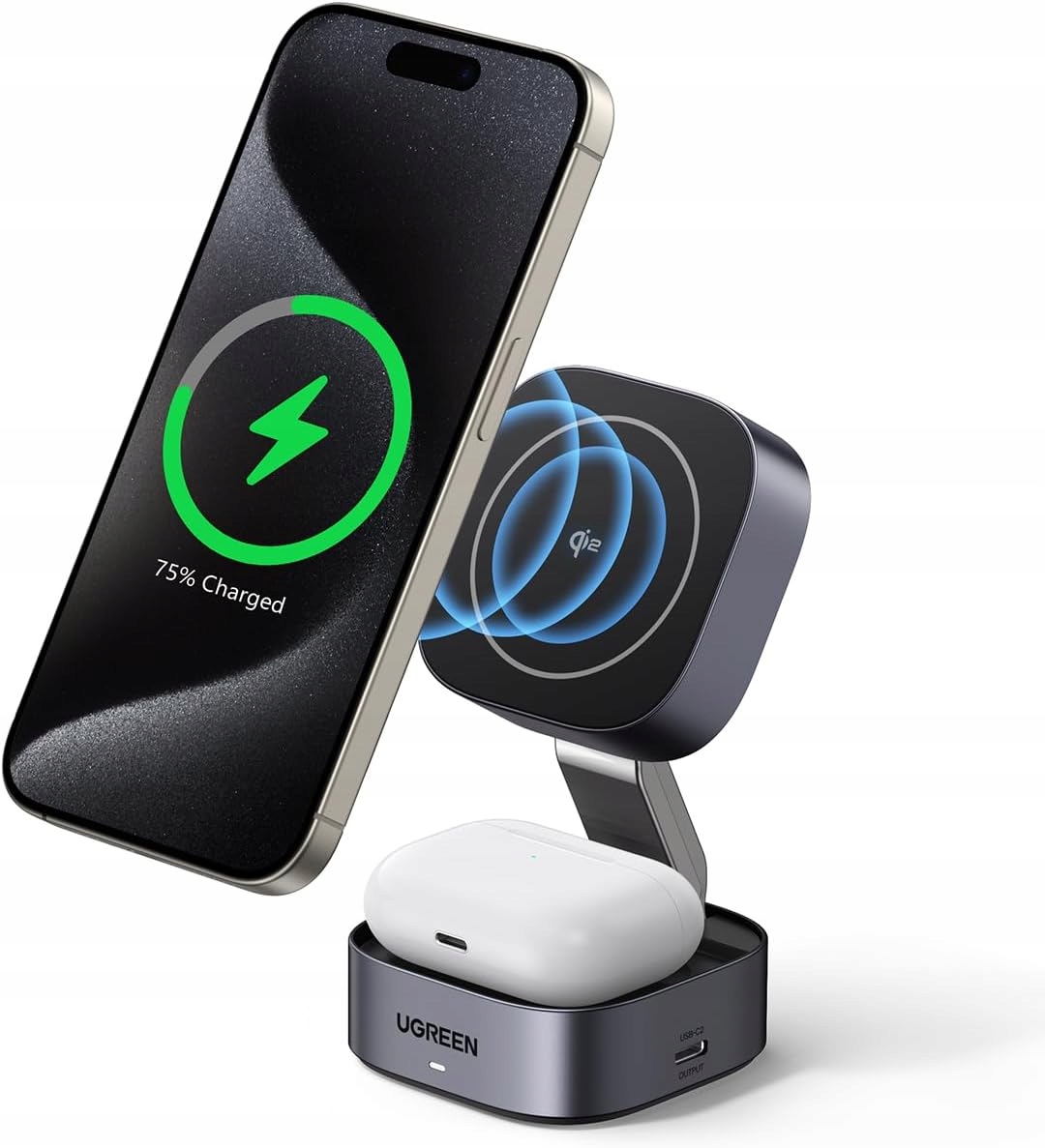 Ugreen MagFlow Qi2 15W MagSafe Ładowarka 2w1 iPhone AirPods