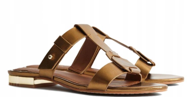 

697* Reiss Damskie Buty Klapki Skórzane Złote 38
