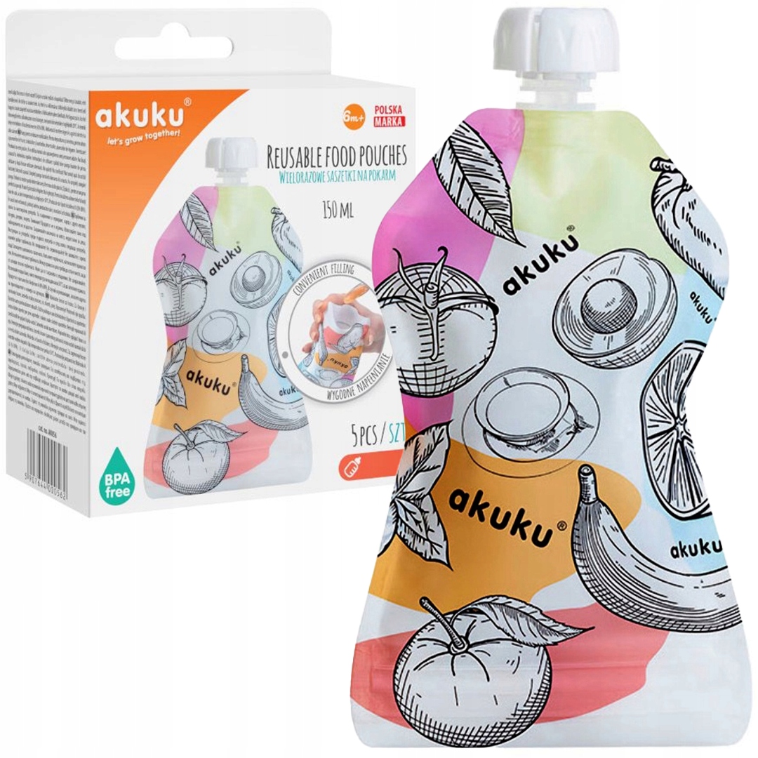 WIELORAZOWE SASZETKI NA POKARM MUSY JOGURTY ZUPKI DLA DZIECI AKUKU 5 SZTUK