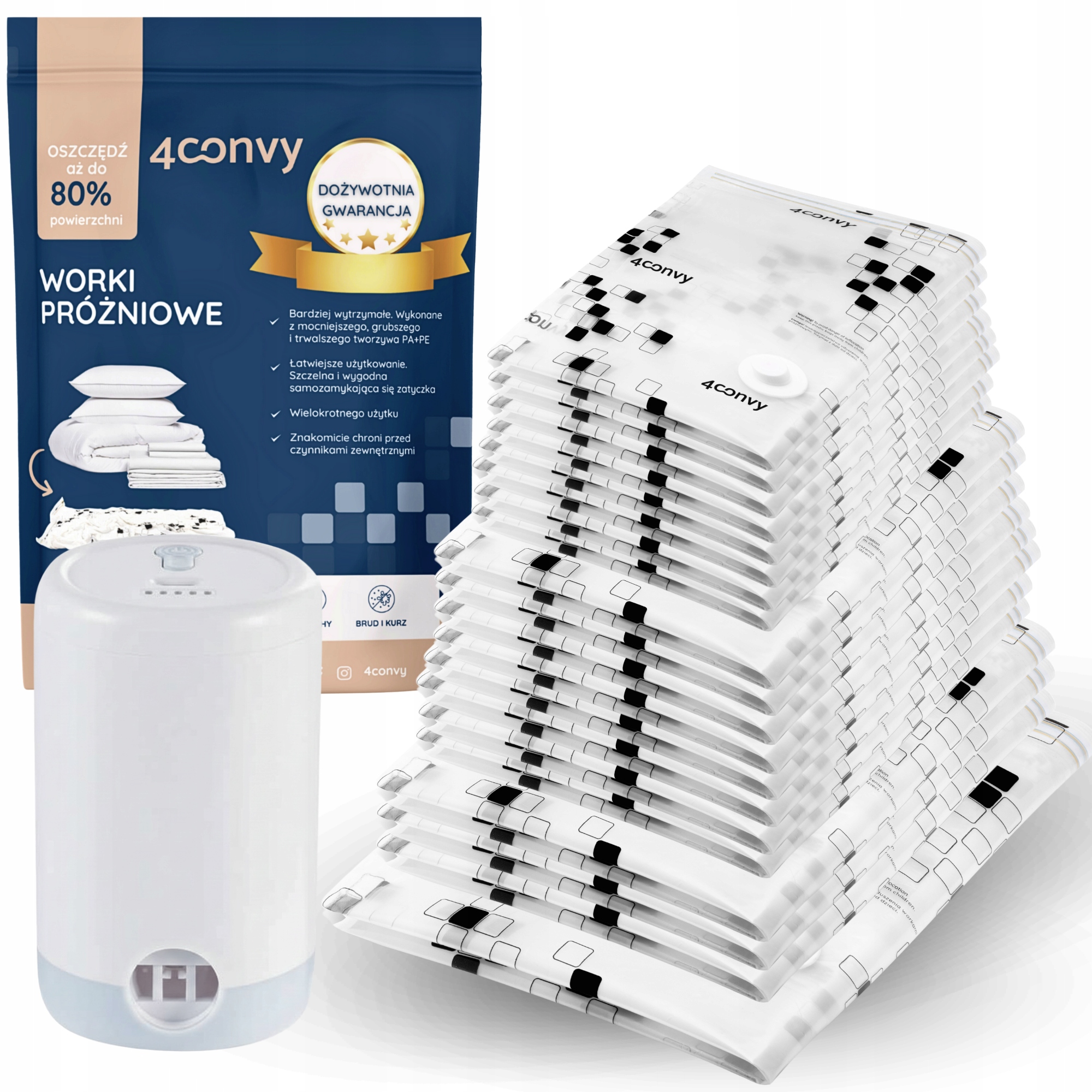 4CONVY Vakuové Pytle Na Oblečení povlečení oblečení 20ks Elektrická Pumpa