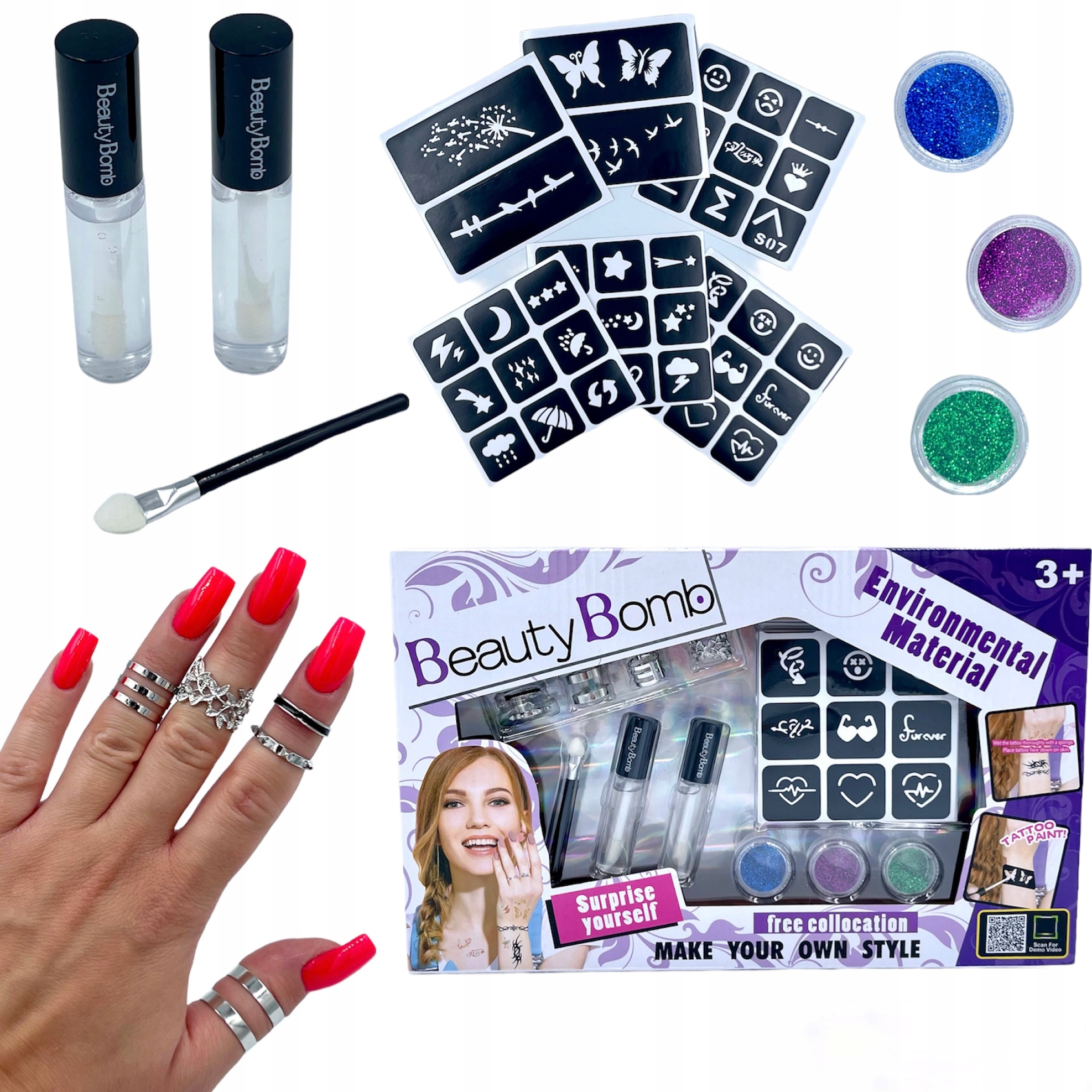 

Tatuaże Brokatowe Duży Zestaw Szablony Brokat XXL