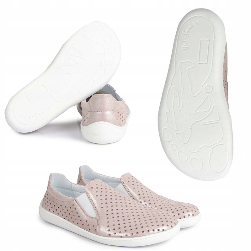 Pollonus 1308-002 Barefoot Pudrové Kožené Ažurové Baleríny 36