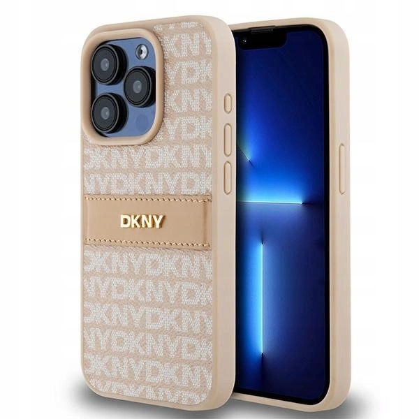 Pouzdro na pouzdro Dkny Leather Mono Stripe & Metal Logo pro iPhone 15 Pro růžové