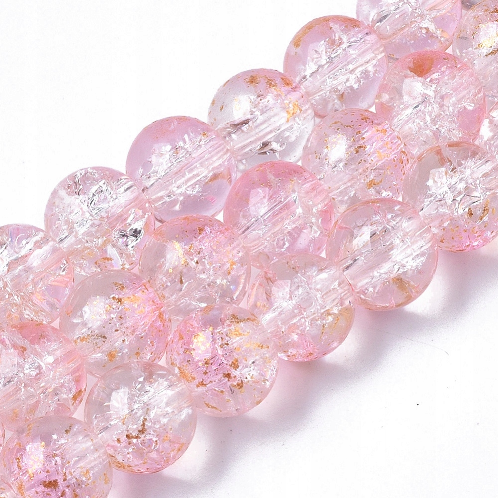 Koraliki Szklane Crackle Złota Folia Transparentne Różowe 8mm 20szt