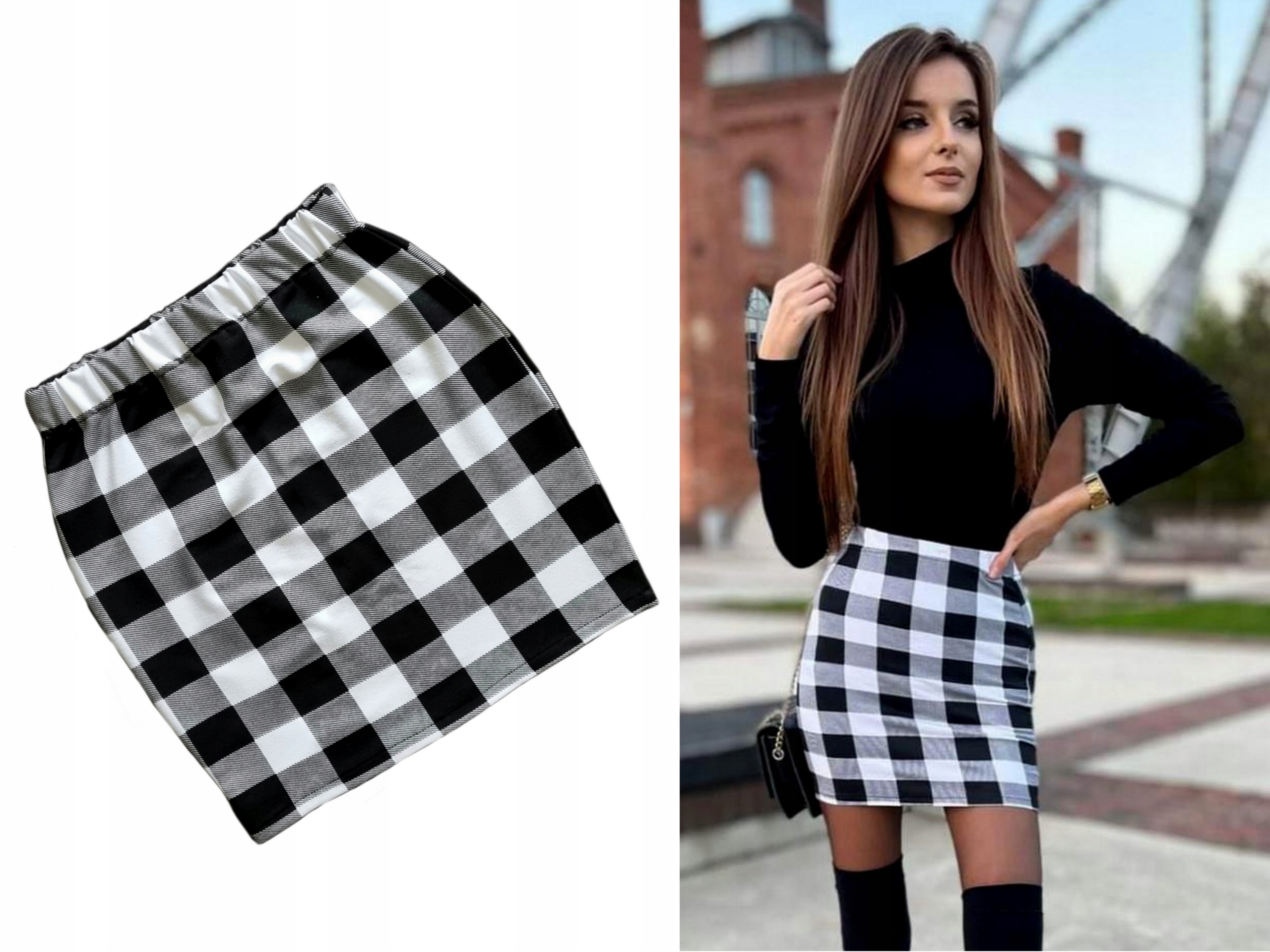 SPÓDNICZKA MINI w KRATKĘ obcisła OŁÓWKOWA na GUMCE S/M Marka inna