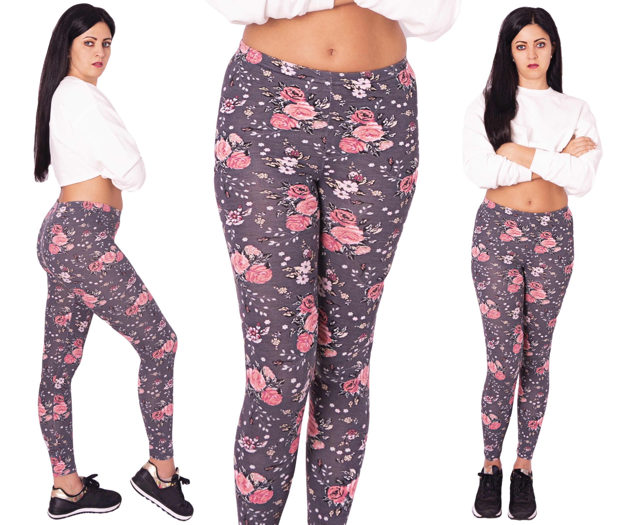 

Legginsy bawełniane Nadruk Kwiaty Róż S