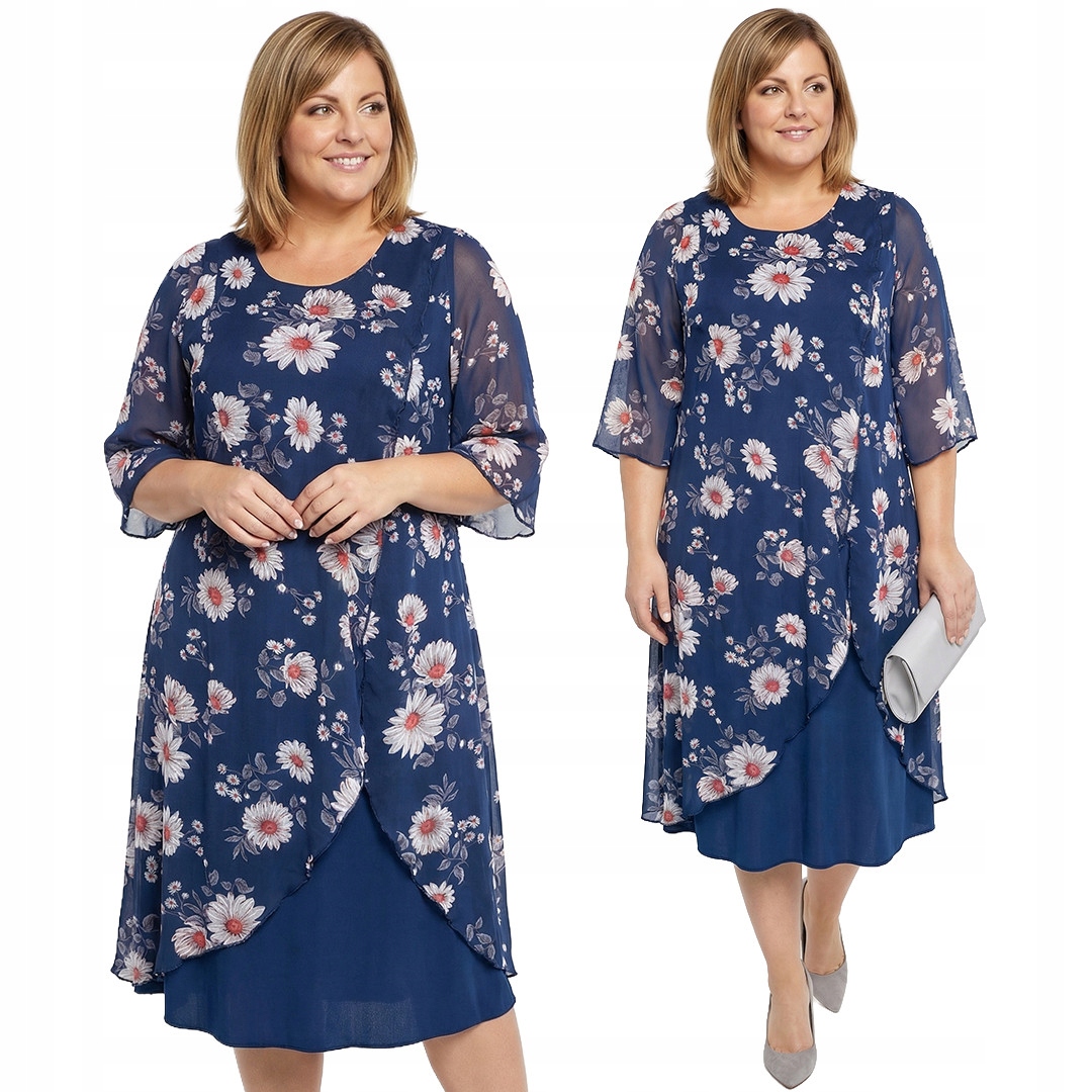 Tmavě modrá šaty s heřmánek plus size velikost 56/58