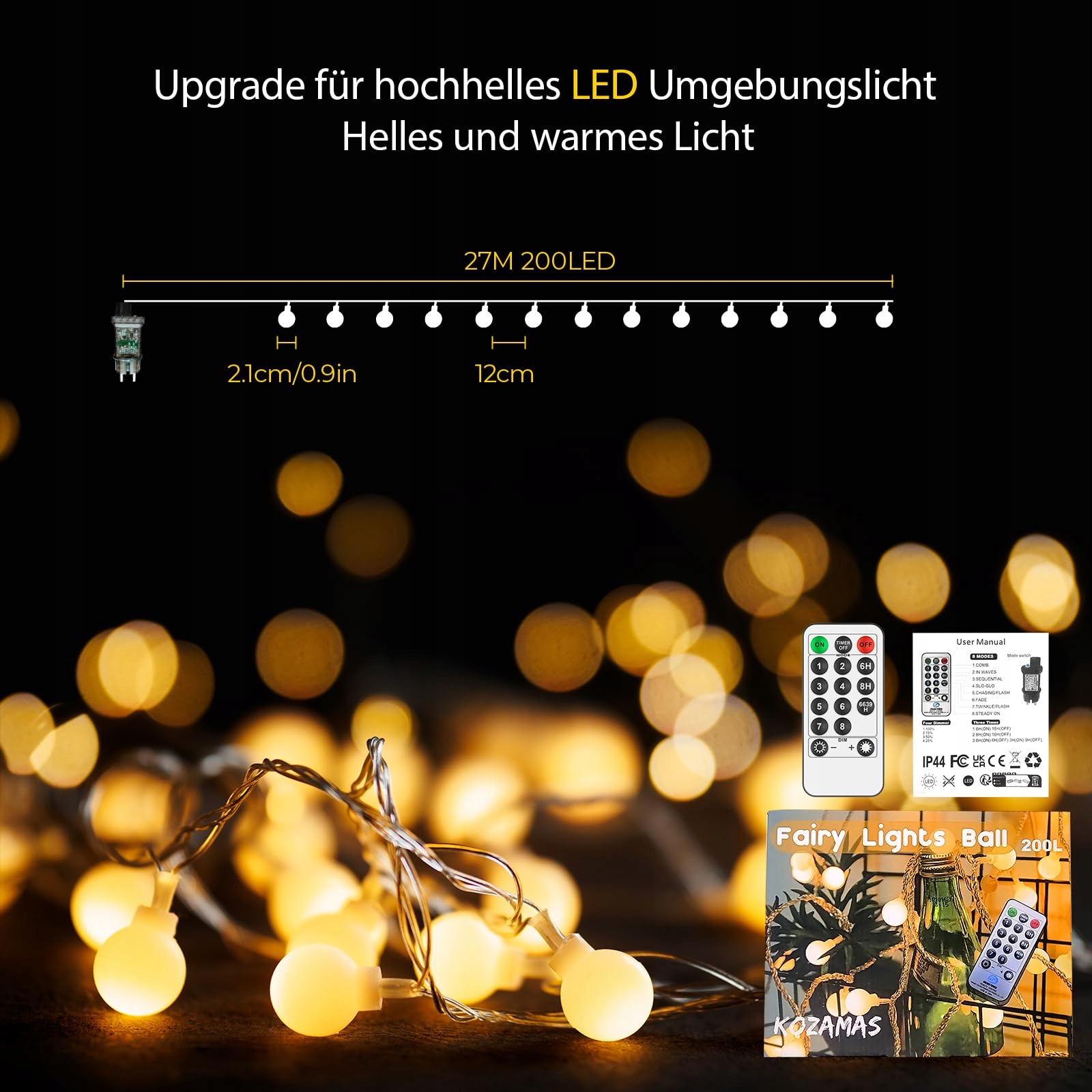 BRAND LAMPKI LED 27M 200 LED DO WNĘTRZ I NA ZEWNĄTRZ OŚWIETLENIE OGRODOWE — miniatura 5