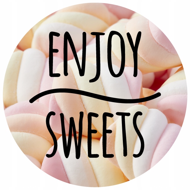 Naklejki Ozdobne Pianki Marshmallow "Enjoy Sweets" Okrągłe Naklejki 10 szt