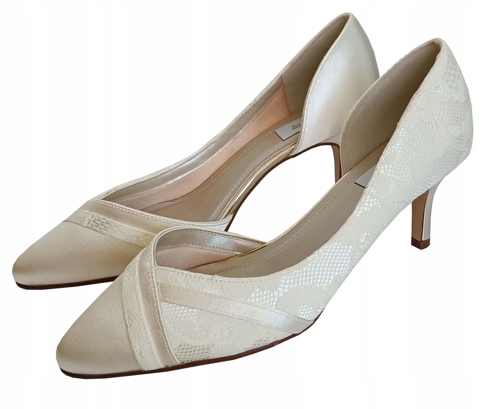 BUTY NA OBCASIE SZPILKI CZÓŁENKA SYLWESTROWE NA ŚLUB ŚLUBNE KREMOWE 39,5