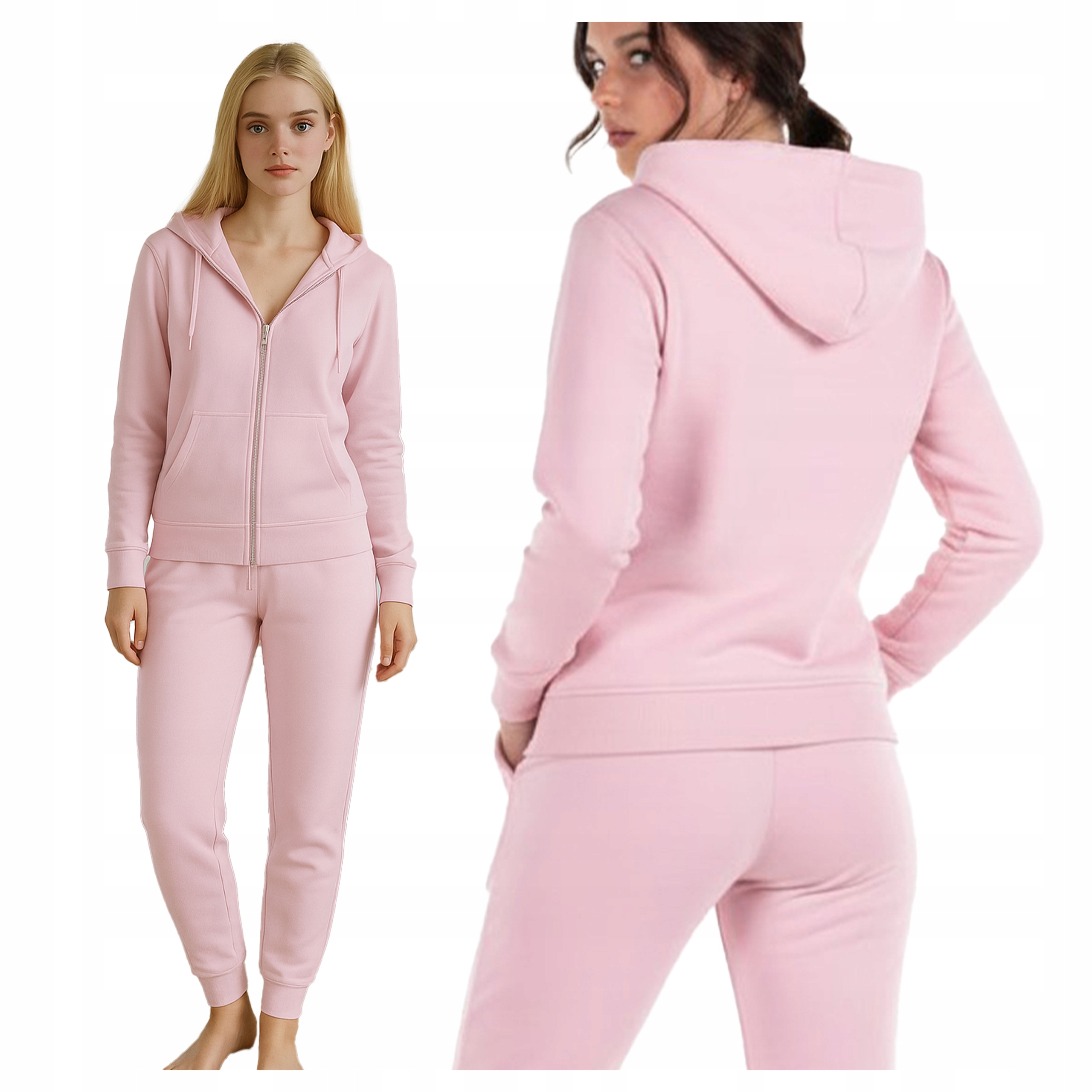 Damski Komplet Dresowy Bluza Rozpinana Ze Spodniami Jogger Jasny Róż S