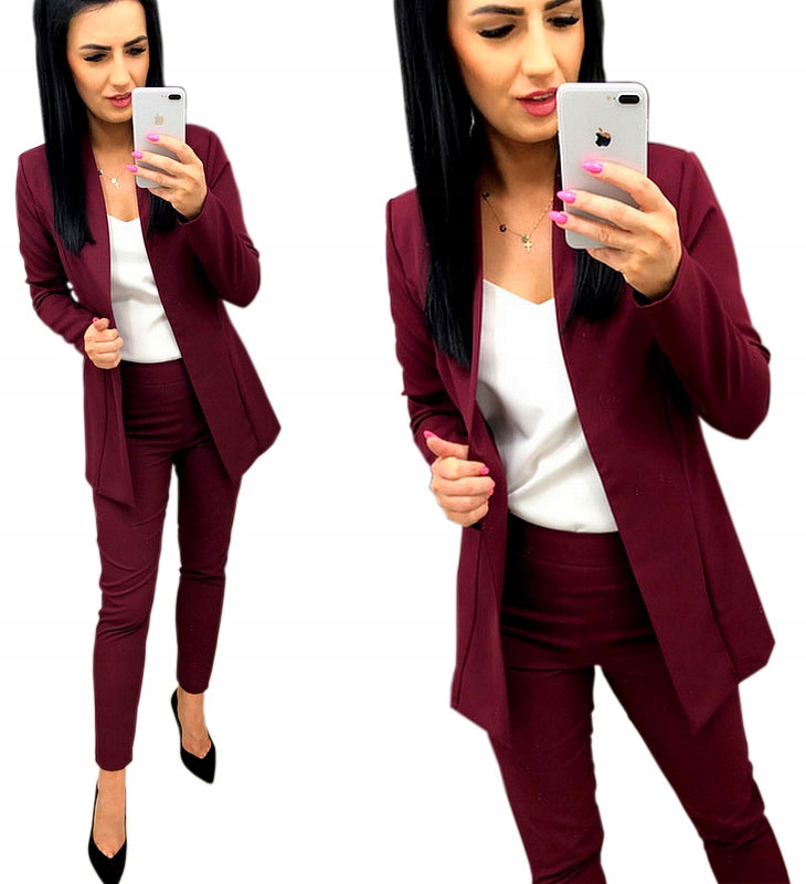 GARNITUR DAMSKI marynarka spodne BORDOWY L