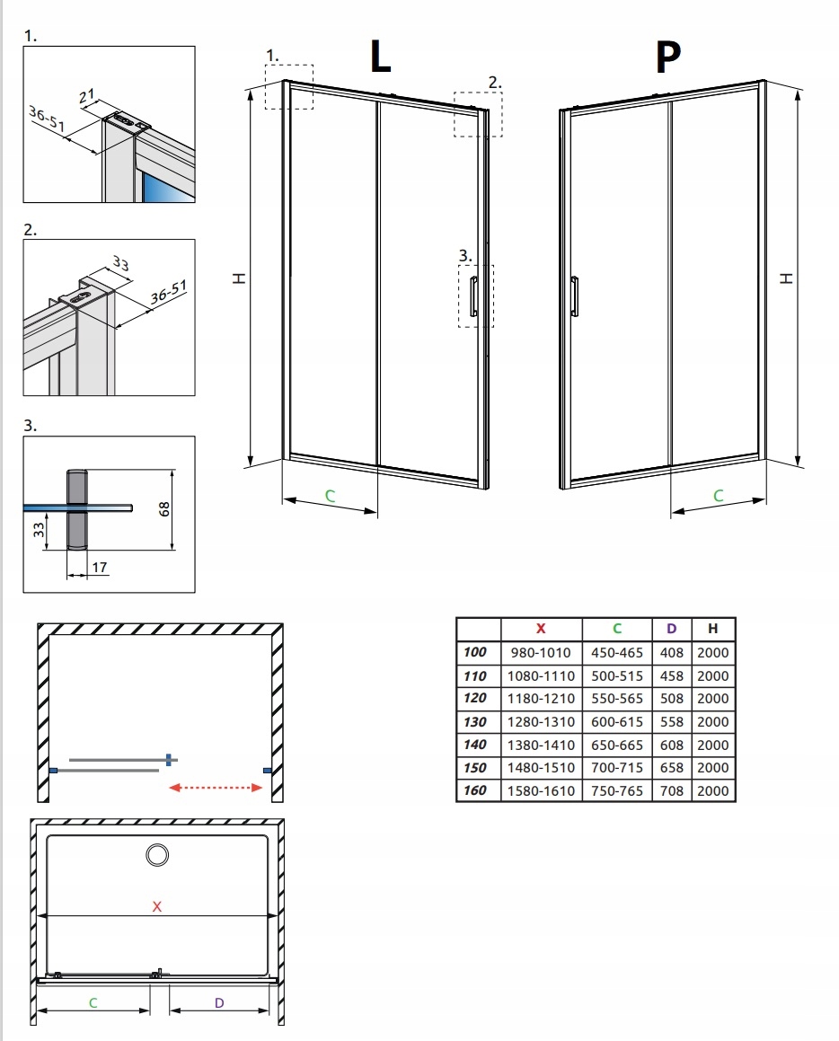 Drzwi prysznic Premium Pro DWJ 150x200 RADAWAY L Kod producenta 1014150-01-01L
