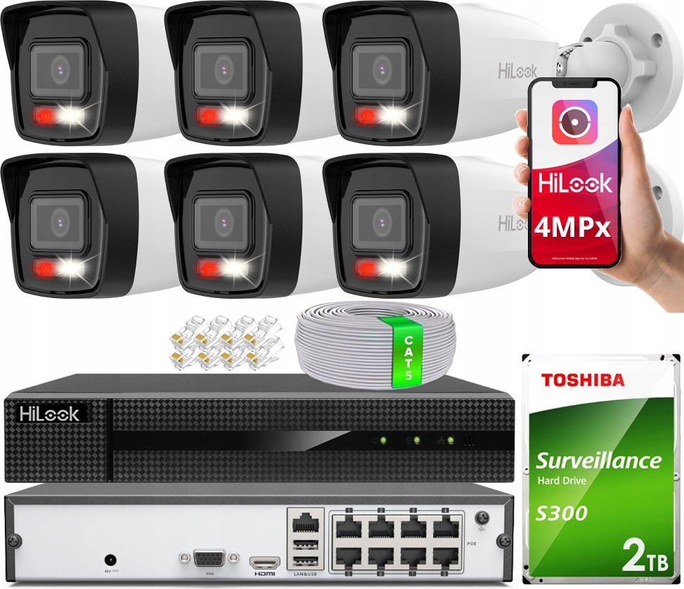 Sada Ip monitorování Hilook 6 kamer 4Mpx IPCAM-B4-30DL NVR-8CH-4MP/8P