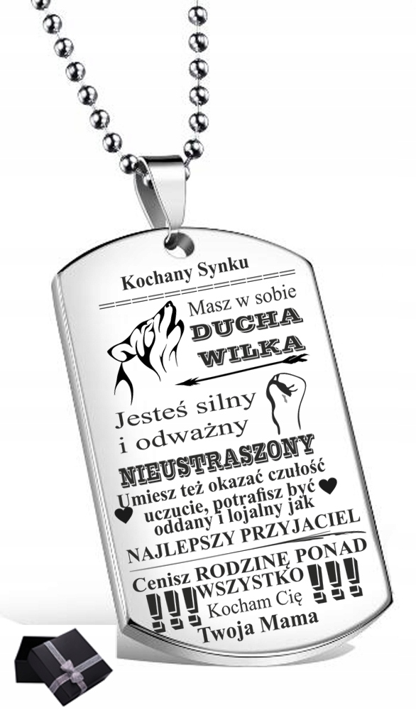 NASZYJNIK GIFT DLA SYNA OD MAMY WILK WOLF GRAWER