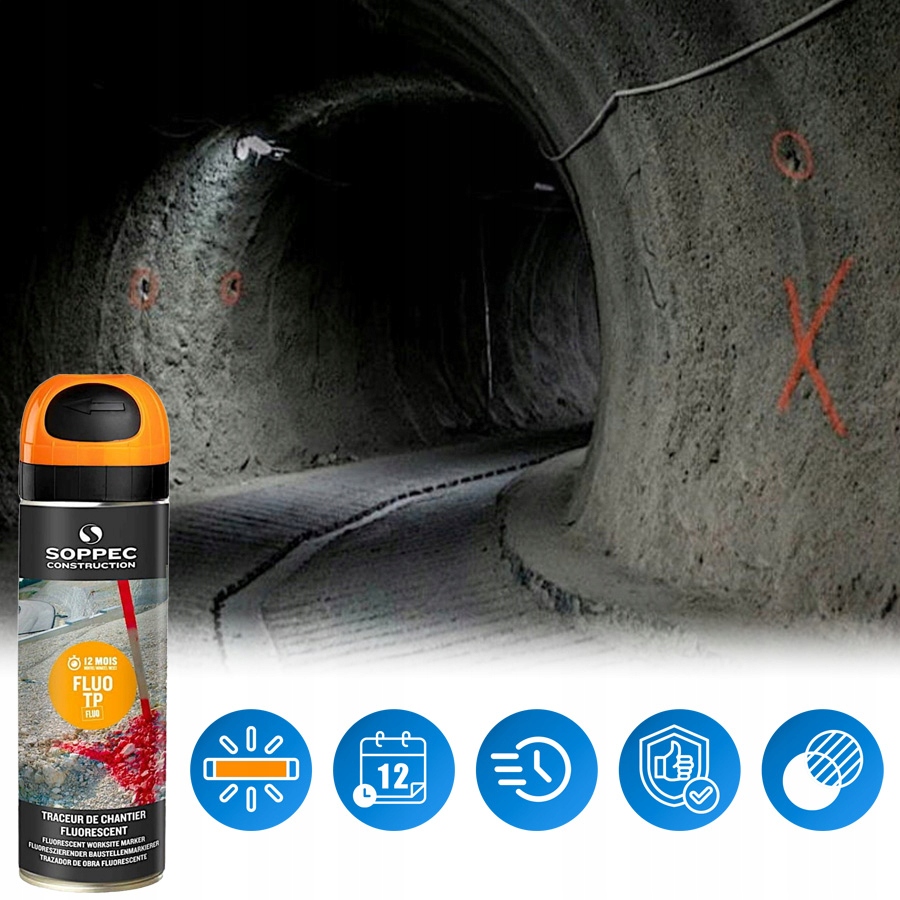 FARBA GEODEZYJNA SPRAY FLUO T.P. SOPPEC POMARAŃCZOWA DO ZNAKOWANIA Marka Soppec