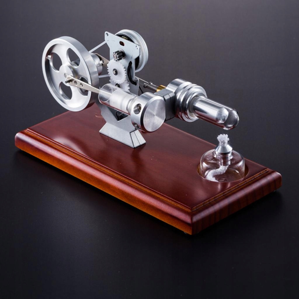 Stainless Steel Stirling Engine Motor Model Electric Generator with LED Materiał drewno