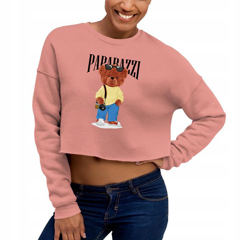 Pohodlná Mikina Cropped Krátká růžová Teddy Wz Xxs