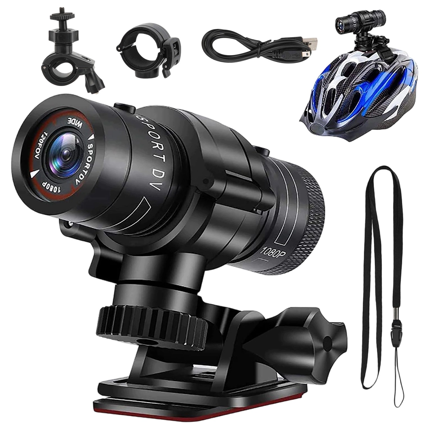 Kamera pro přilbu Full Hd 1080P 120° Kovová 2h nahrávání s držáky