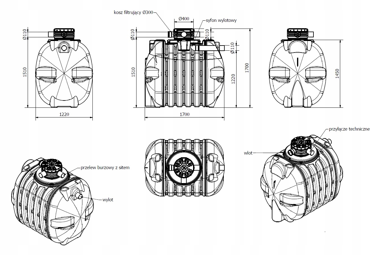 Zbiornik na wode deszczową AB 2000 l Moja Woda Kolor czarny