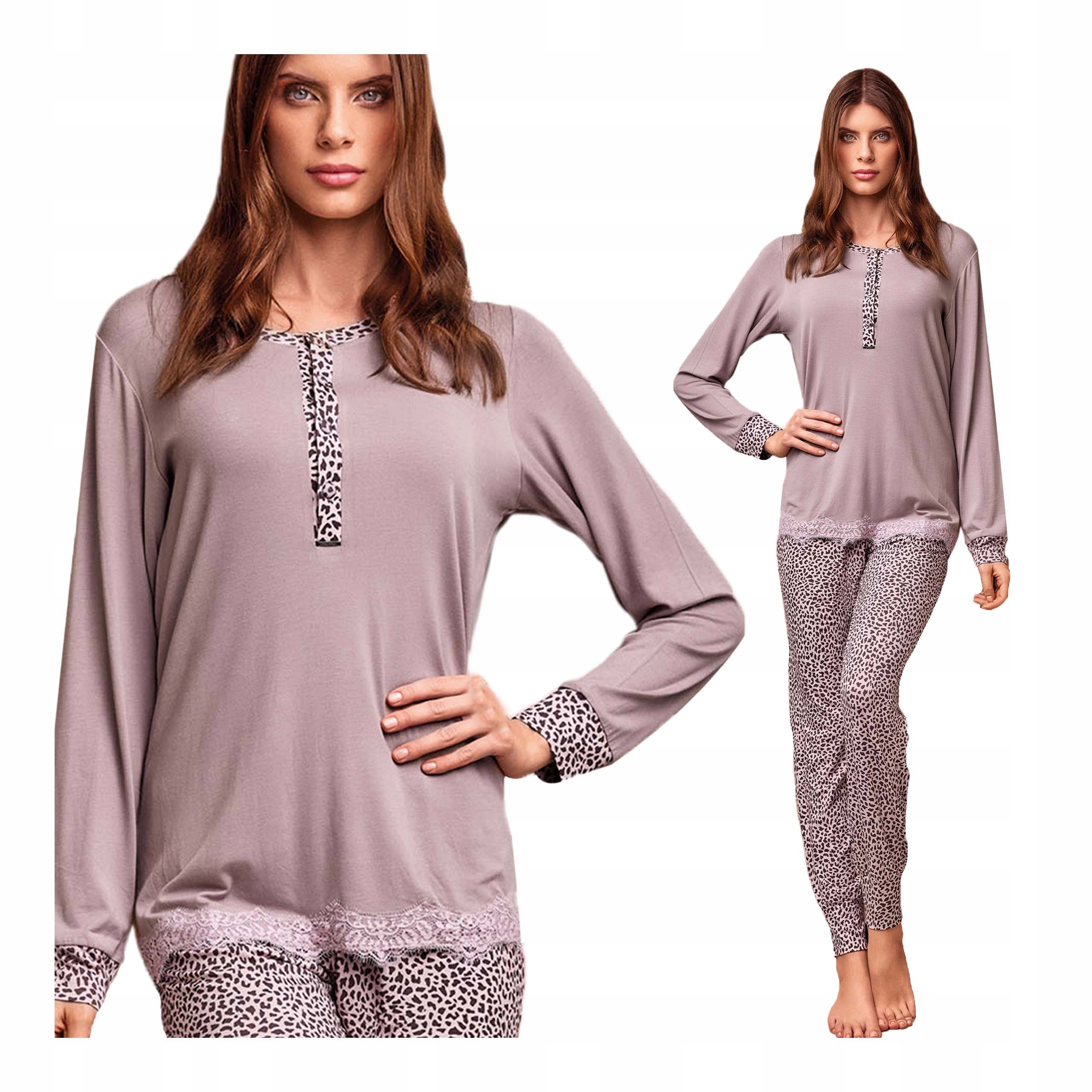 Dámské dvoudílné pyžamo na zimu s dlouhým rukávem s leopardím vzorem Lormar 3XL