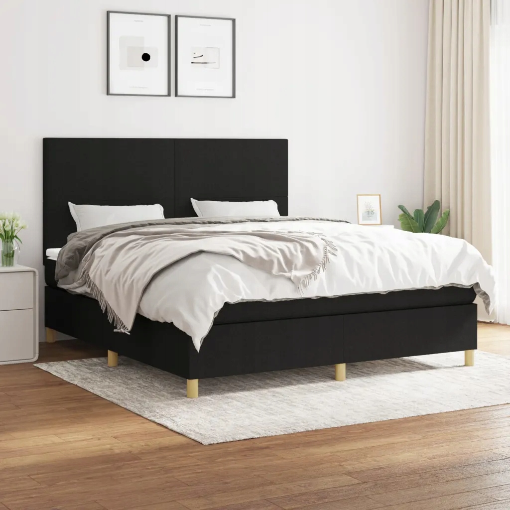 Box spring postel s matrací černá 180x200 cm textil Černý 3142195