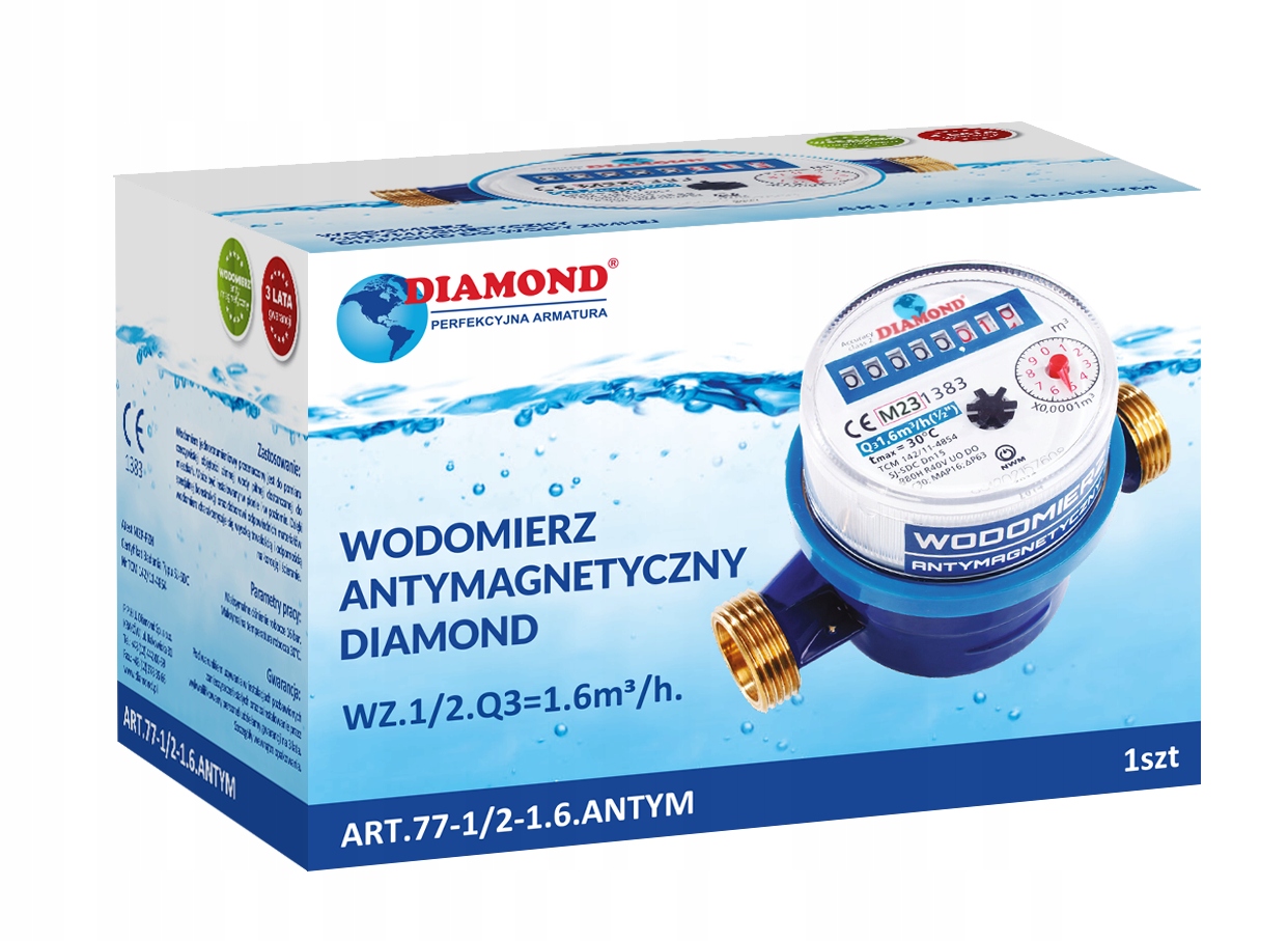 WODOMIERZ LICZNIK ZIMNIEJ WODY 3/4" 4m3/H ANTYMAGNETYCZNY LEGALIZACJA 2030 Marka DIAMOND