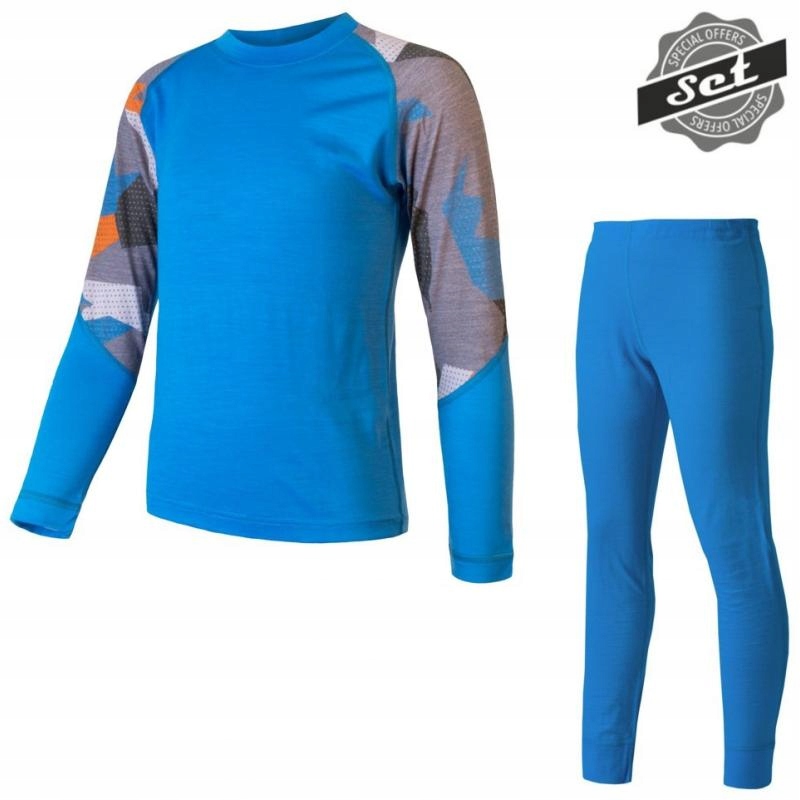 Sensor Set Merino Impress dětské triko a spodky modrá-camo 140