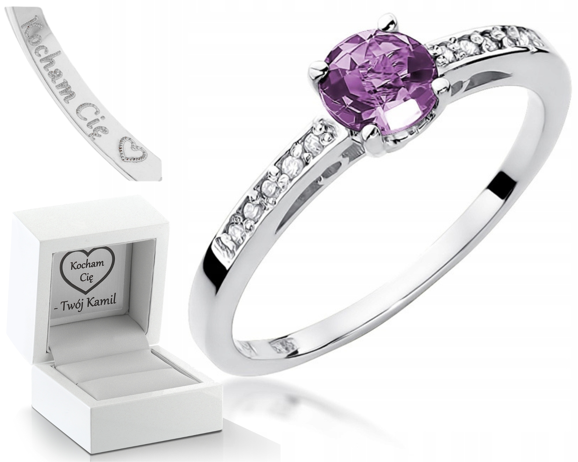 Prstýnek Ametyst Brilianty 0,585 Gravírování Bonus